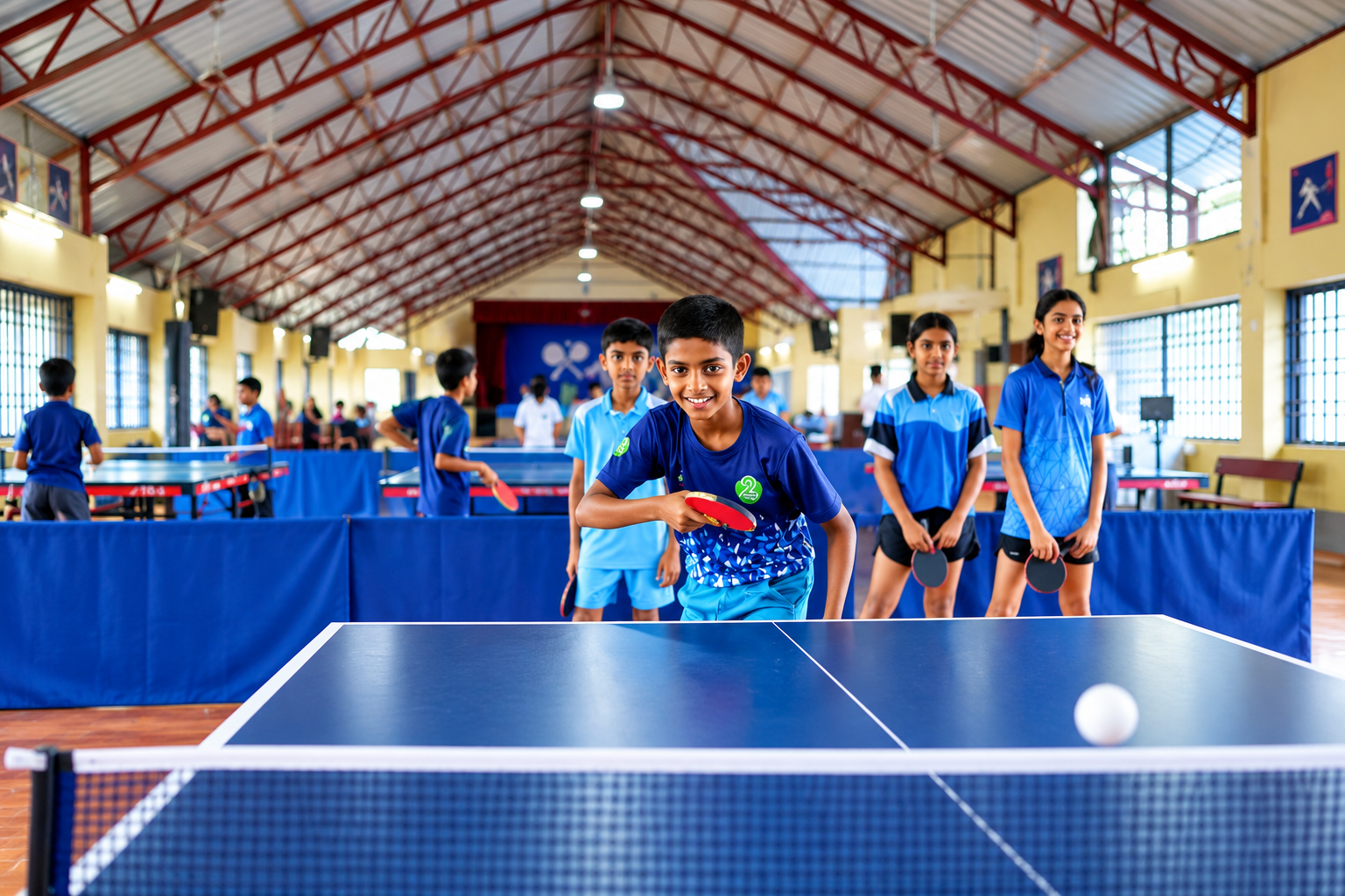 Students playing table tennis