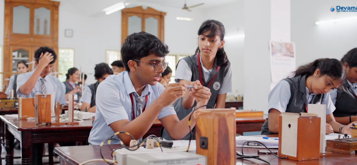 Students working with electronics in the laboratory